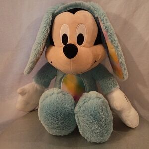 Disney Pastel Blue Mickey Plush with Rainbow-Egg Accent